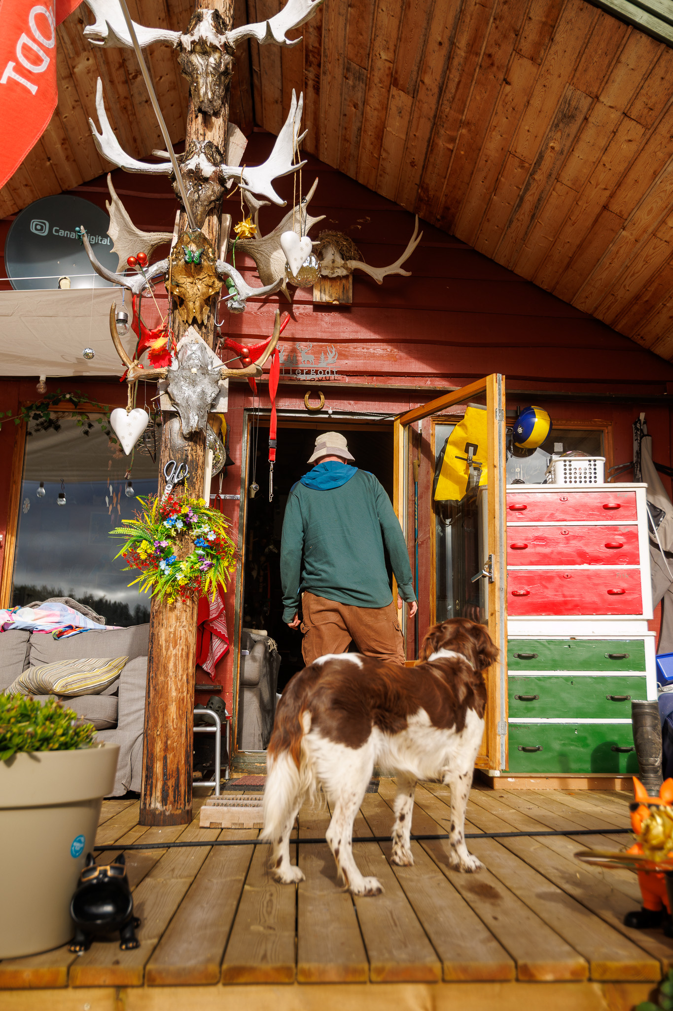 Halvor Westerheim med hund ved Femundselva